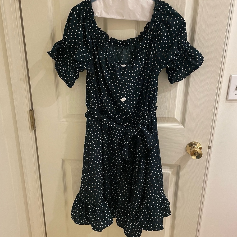 Green and white Polka dot dress